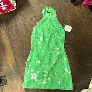 Seafoam mint green large sequin halter dress small NWT